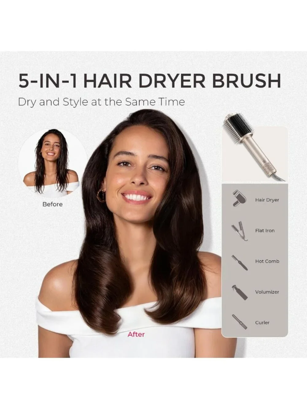 Lightweight 5-in-1 Ionic Blow Dryer Brush - Fast Drying, Adds Shine & Volume